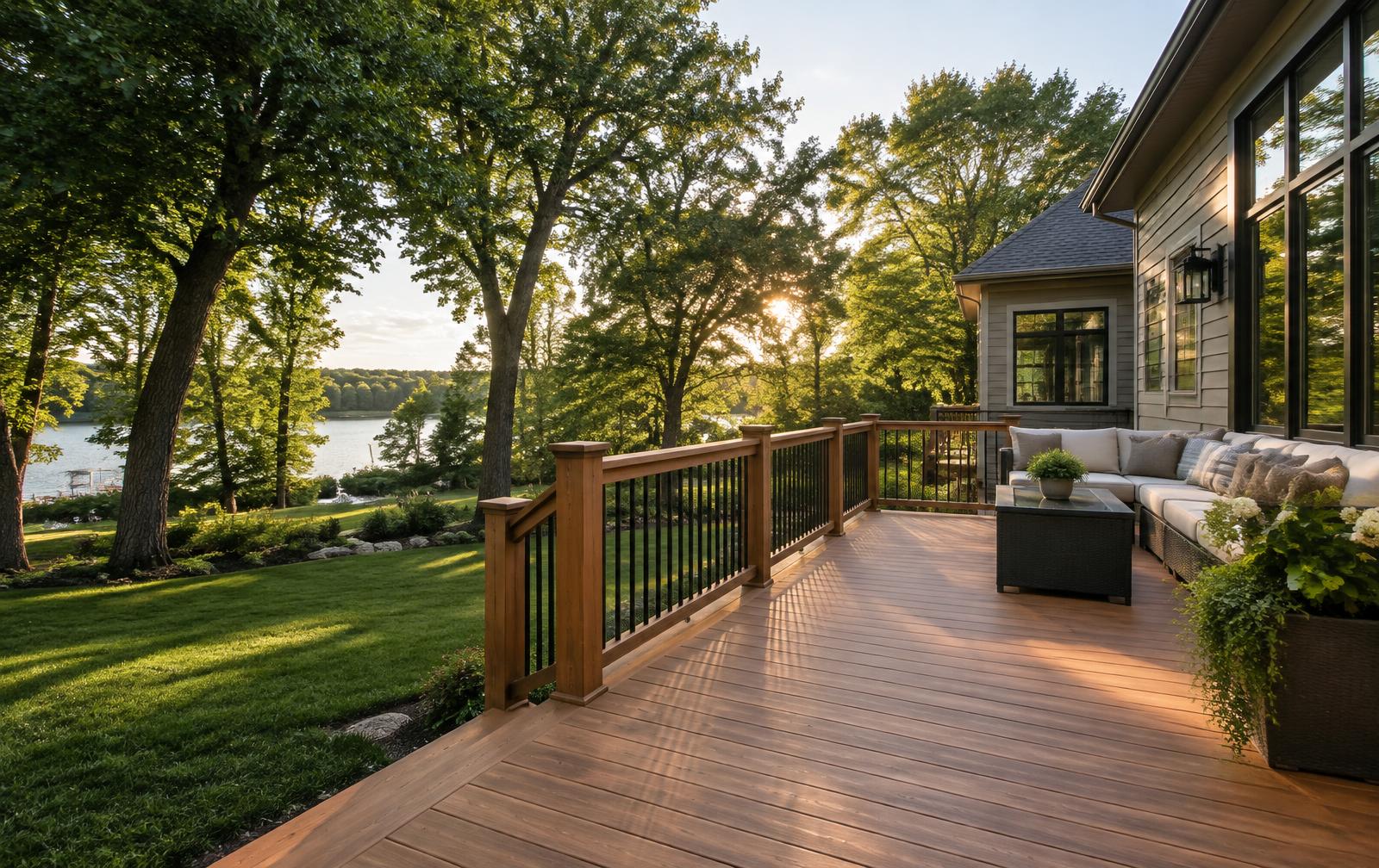 Finished residential deck overlooking a Minnesota lake